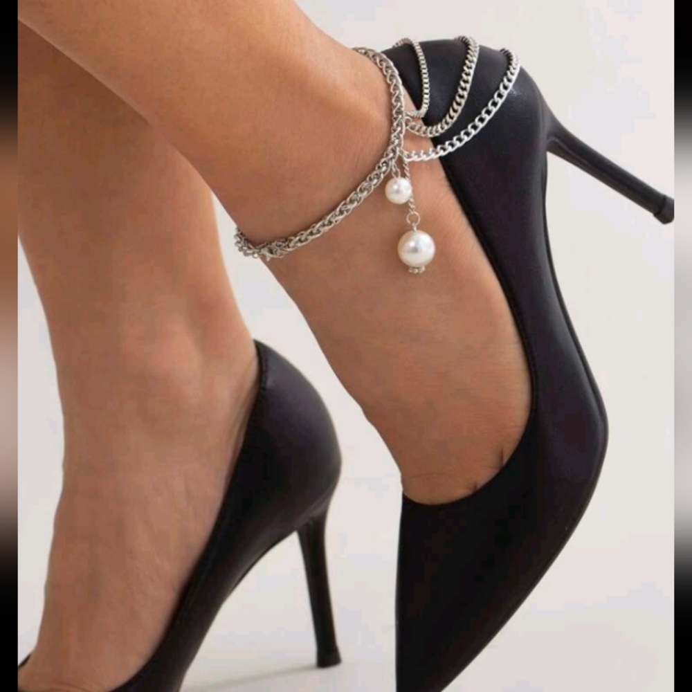Women's Layered Pearl Chain Anklet Set